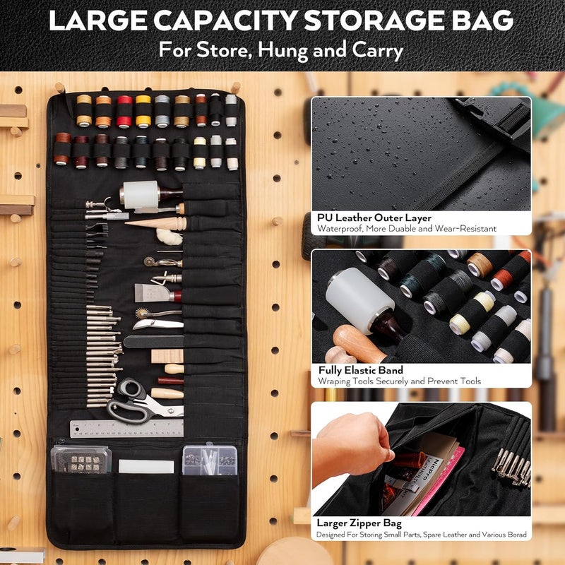 Nicpro طقم أدوات الجلد 160 قطعة مع حقيبة تخزين، أدوات صناعة الجلد الاحترافية لتخريم الخياطة والنقش والقطع واللكم - Image 3